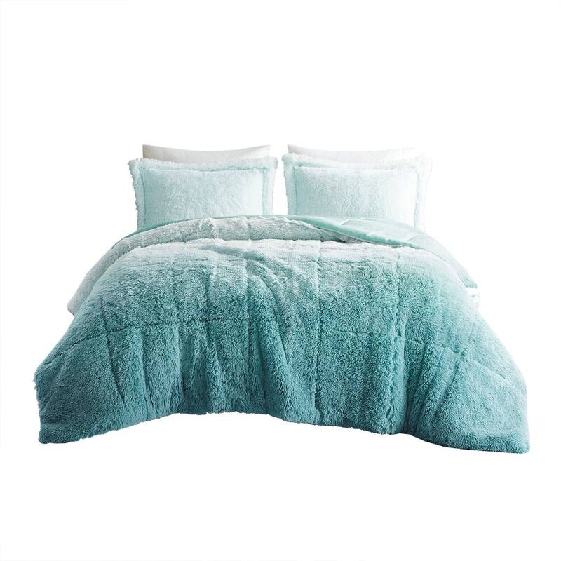 King Cal King Ombre Shaggy Long Fur Comforter Mini Set