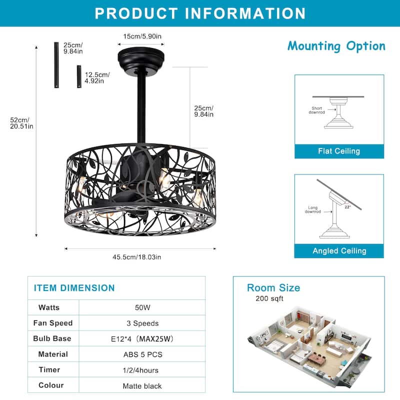 18 in. Smart Indoor Caged Ceiling Fan with Remote Control (Bulb Not Included)