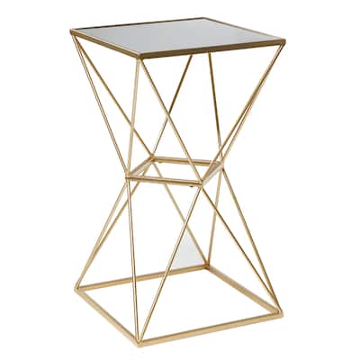 Metal Geometric Accent Table with Mirrored Glass Top - Gold - Roche River Decor - 16"W x 16"L x 28"H