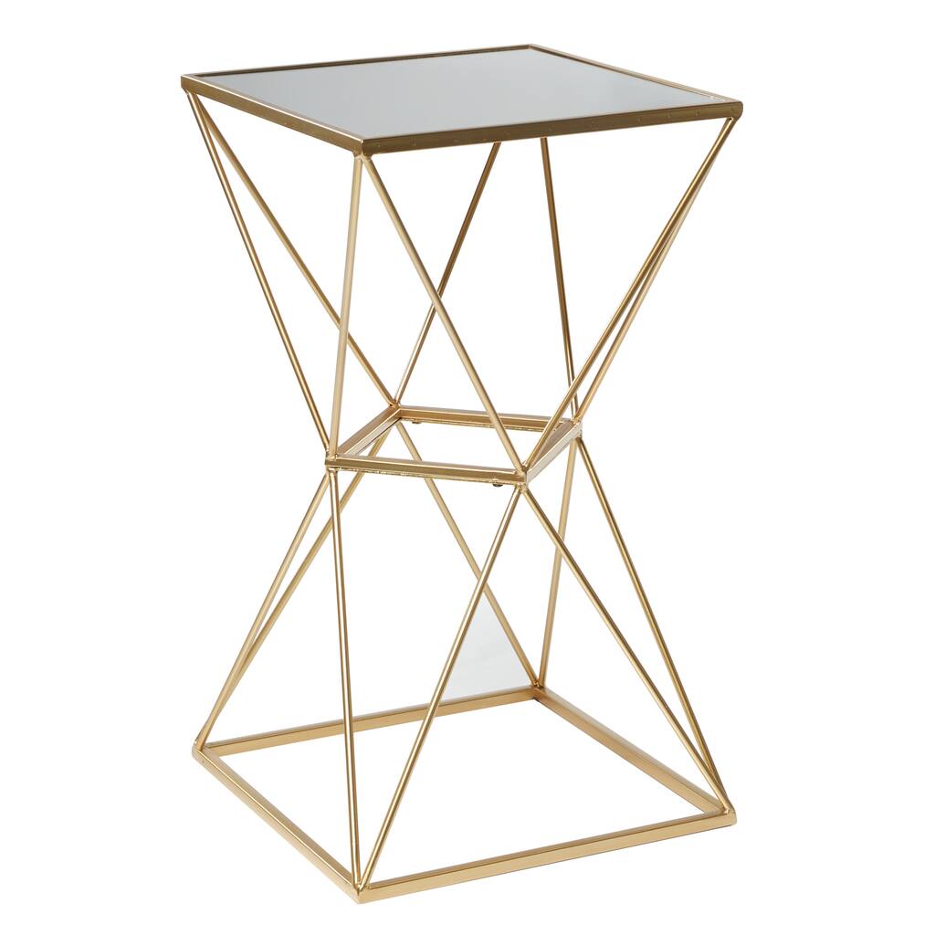 Metal Geometric Accent Table with Mirrored Glass Top - Gold - Roche River Decor - 16"W x 16"L x 28"H