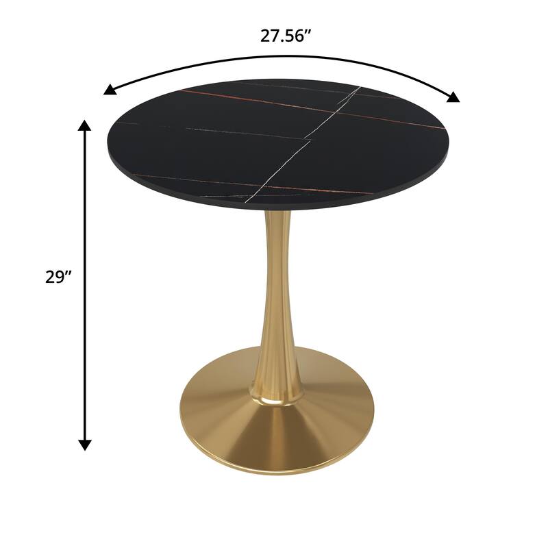 Bristol 27" Round Dining Table Sintered Stone Top & Gold Finish Stainless Steel Pedestal Base for Kitchen and Dining Room