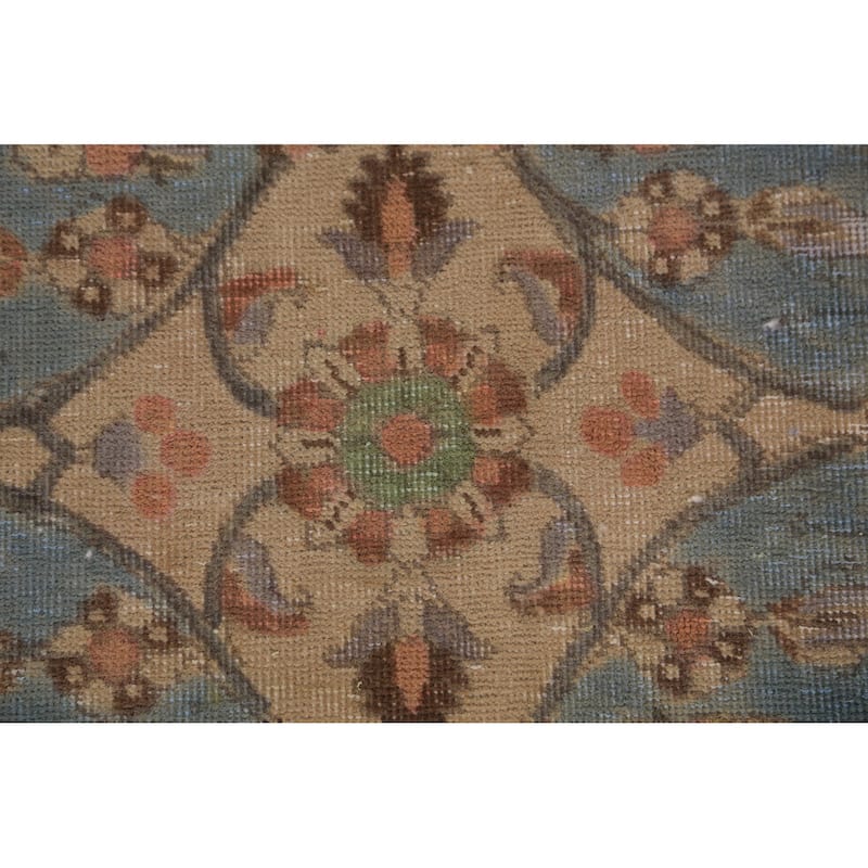 Distressed Tabriz Persian Area Rug Floral Hand-Knotted Wool Carpet - 9'4"x 12'4"