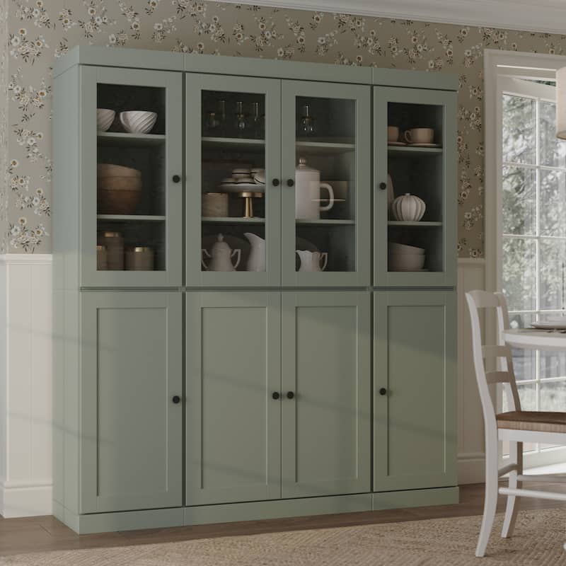 Palace Imports 100% Solid Wood 65" Pantry Cabinet with Clear Glass, Shaker Doors and Adjustable Shelves - Sage