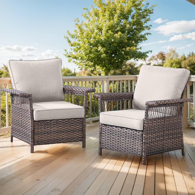 Outdoor PE Rattan Wicker Chairs - Brown - Beige - Brown