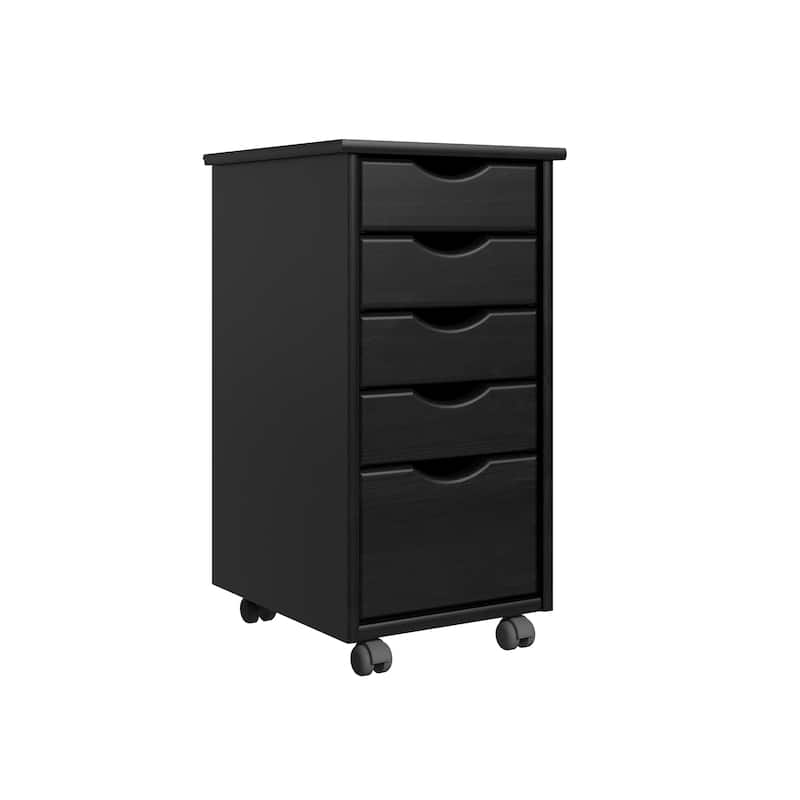Adeptus Original Roll Cart, Solid Wood, 4 Plus 1 Drawer Narrow Roll Cart Black