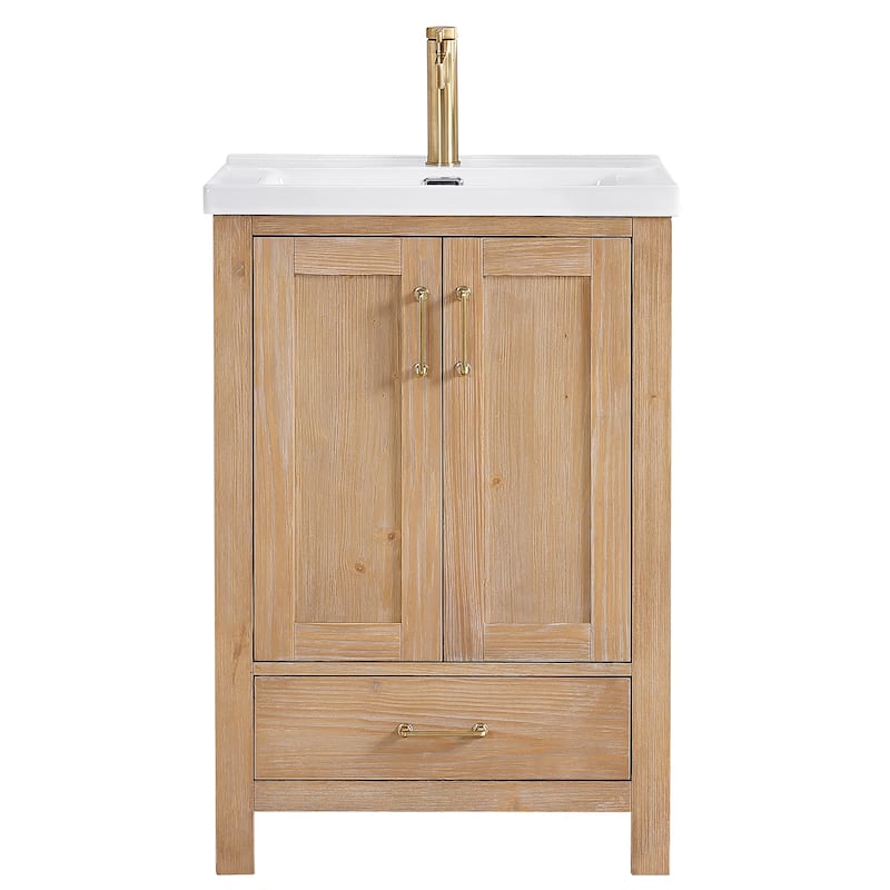 Gela Single Bath Vanity with Ceramic Basin Top without Mirror - 24in. - Brown