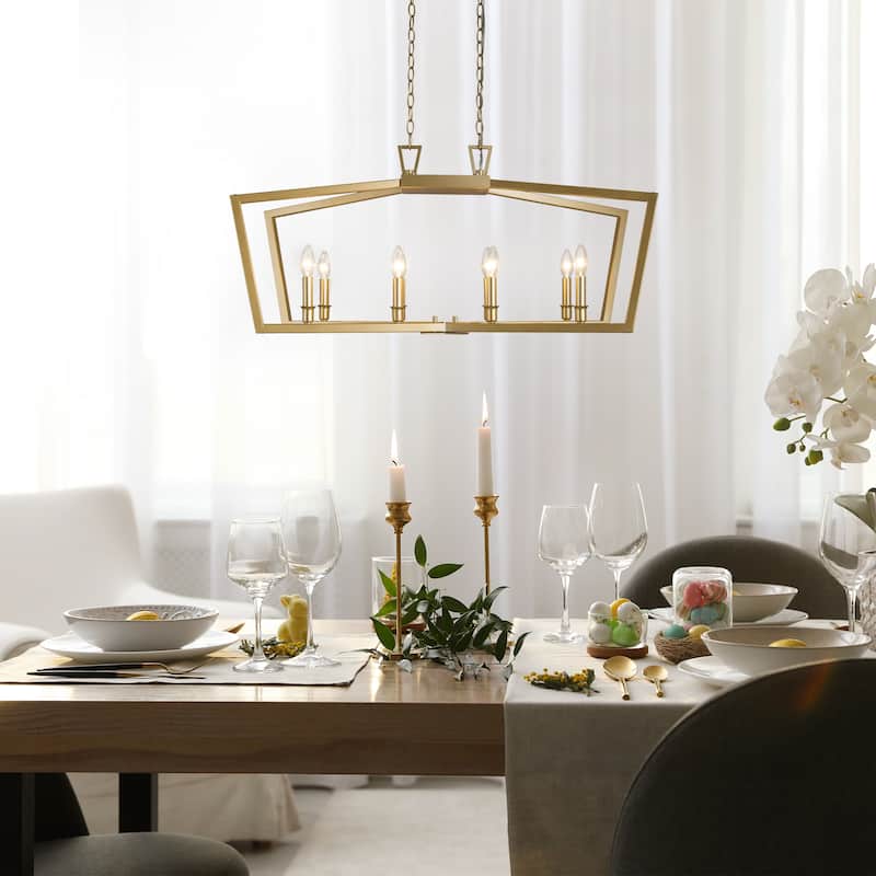 Rella Mid-century Modern 6-light Candle Chandelier Geometric Linear Island Lights - Gold - L28.5"xW 9"x H 73.5"