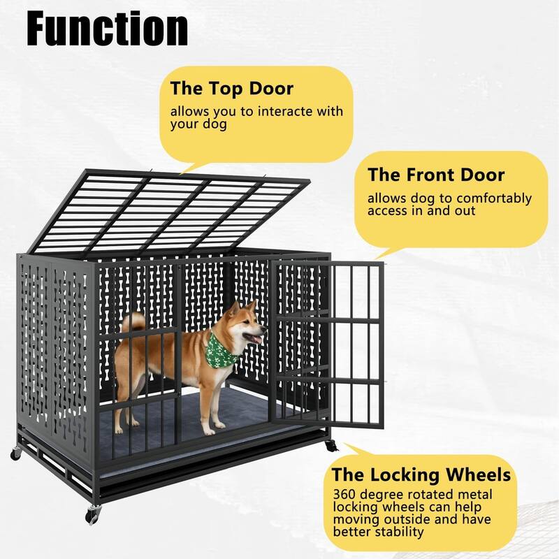 BOSSIN 48/42/38 inch Heavy Duty Dog Crate, Dog Cage for Large Dogs, Escape Proof Dog Kennel with Wheels and Removable Tray
