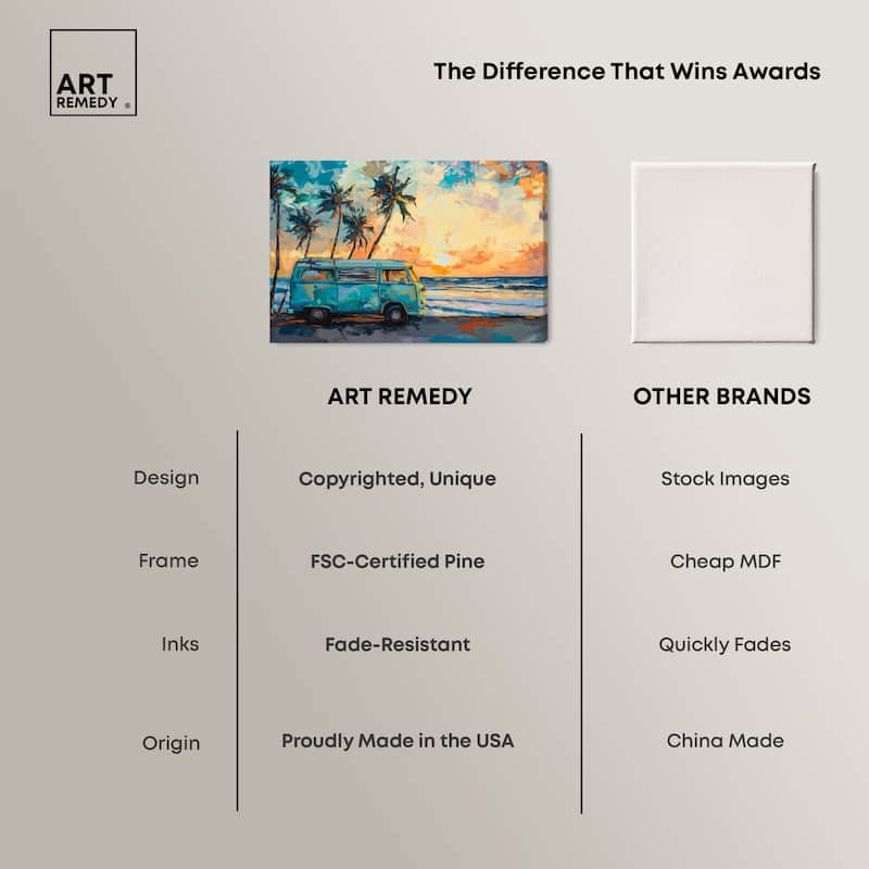 Art Remedy Old School Spring Break Gallery Wrapped Colorful Coastal 1 Piece Canvas Wall Art