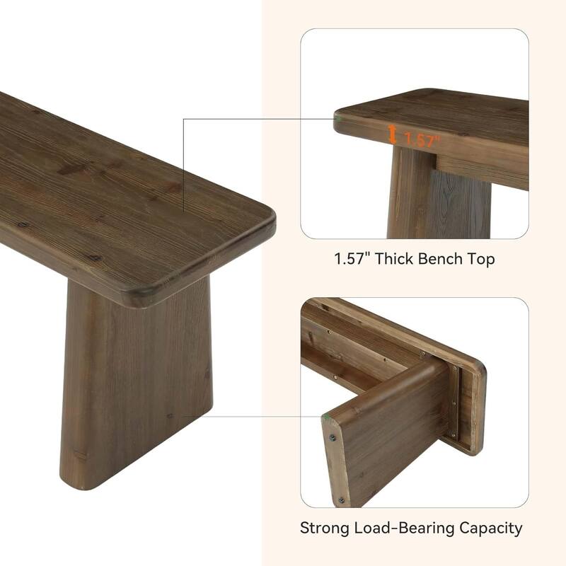55.1" Solid Wood Entryway Bench, Rustic Bench Indoor for End of Bed, Dining Table, Mudroom, Hallway