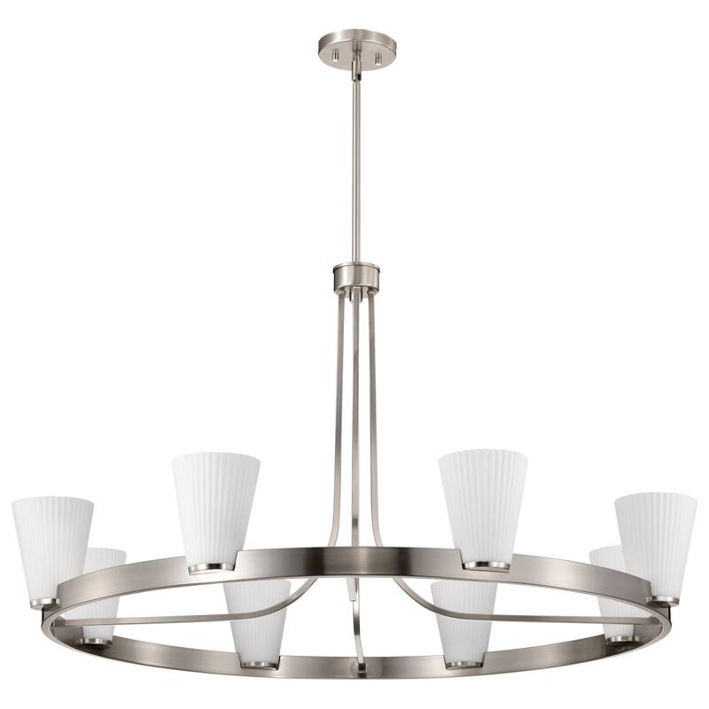 Royale 8 Light Chandelier Brushed Nickel Finish Ribbed White Glass - Brushed Nickel - Brushed Nickel