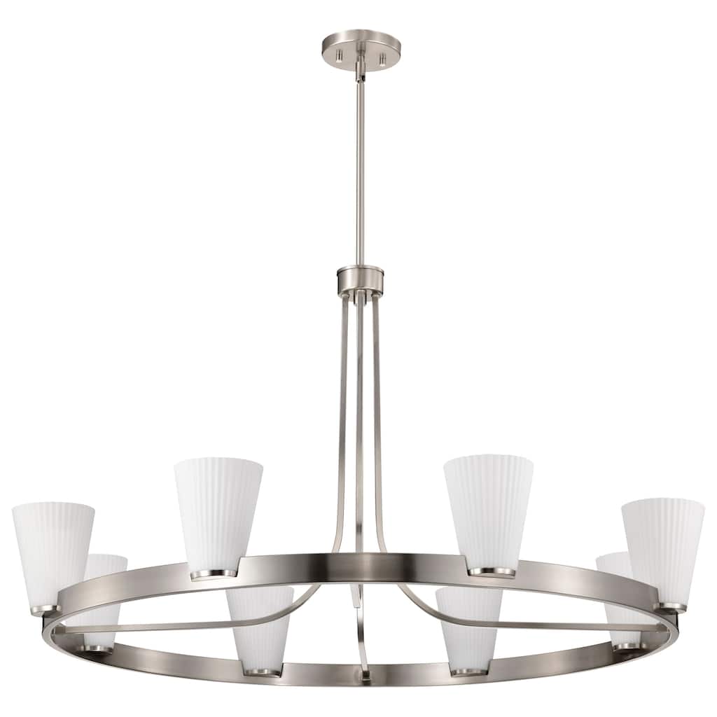 Royale 8 Light Chandelier Brushed Nickel Finish Ribbed White Glass - Brushed Nickel