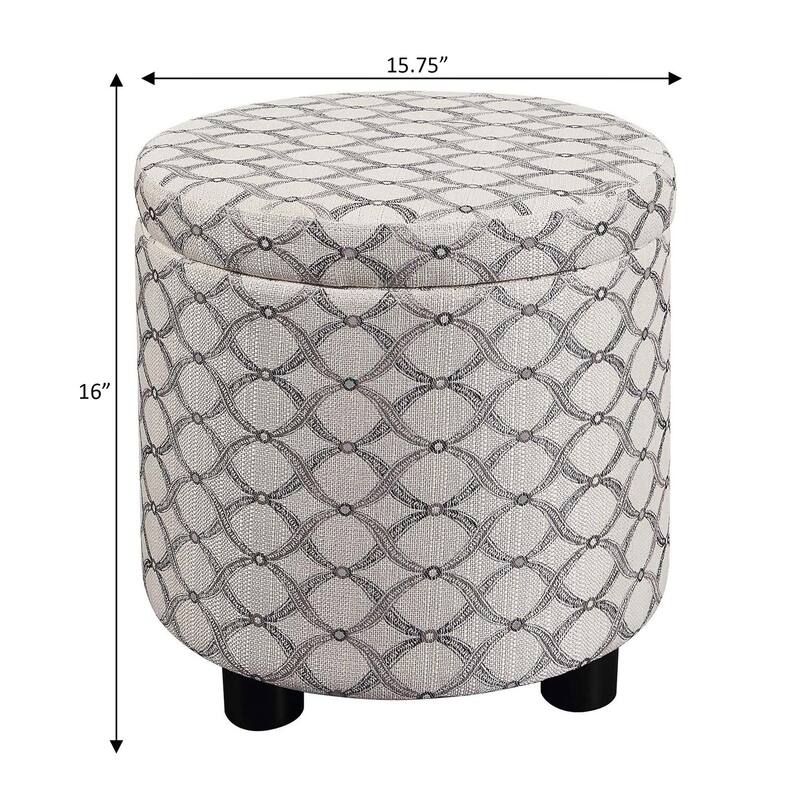 Round Accent Storage Ottoman with Reversible Tray Lid for Decorative Living Room Seating and Space Saving Storage