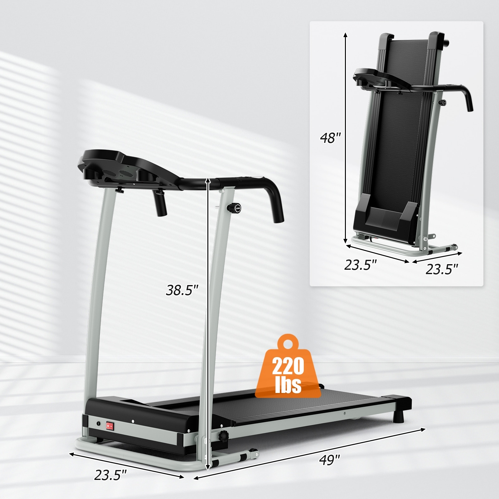 Costway 2 HP Up to 7.5MPH Folding Treadmill Motorized Running
