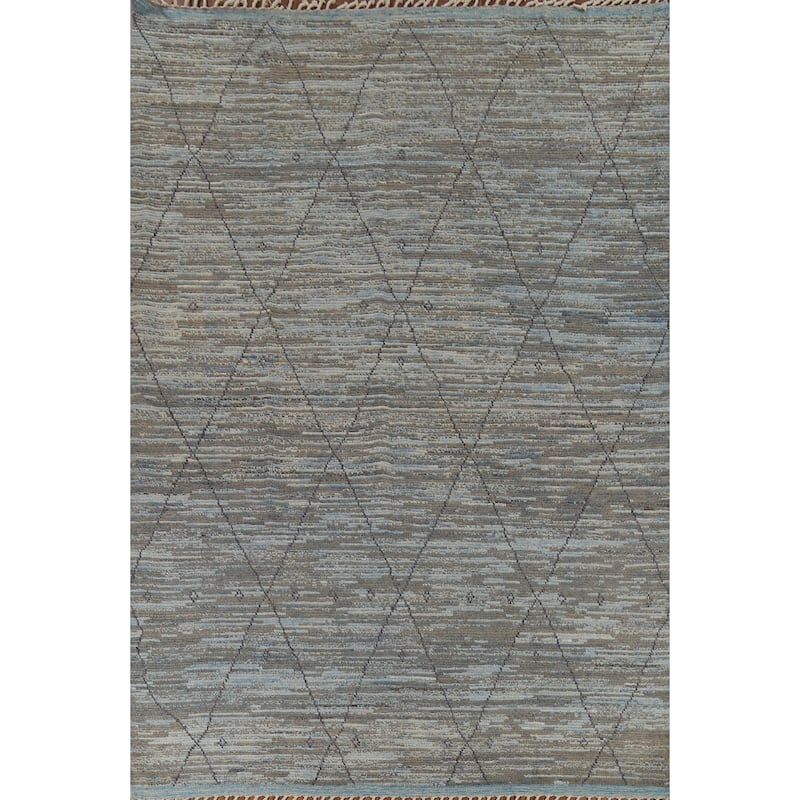 All-Over Trellis Striped Moroccan Area Rug Handmade Wool Carpet - 8'3"x 11'4"