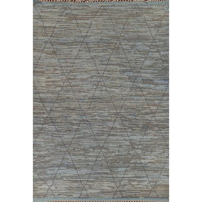 All-Over Trellis Striped Moroccan Area Rug Handmade Wool Carpet - 8'3"x 11'4"