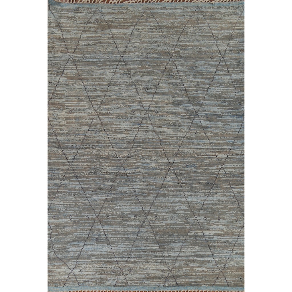All-Over Trellis Striped Moroccan Area Rug Handmade Wool Carpet - 8'3"x 11'4"