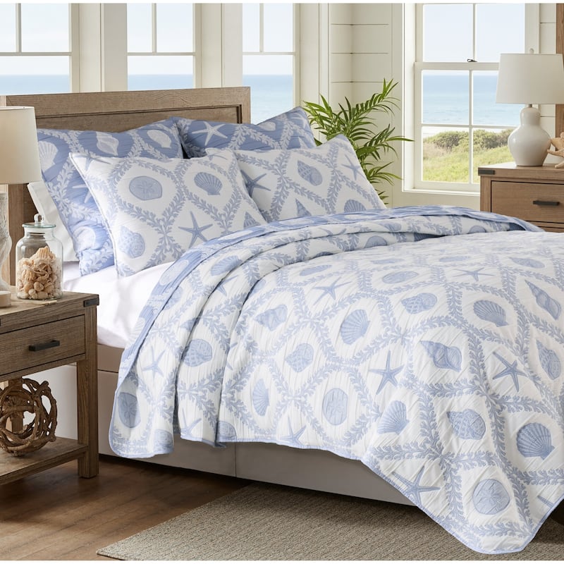 Greenland Home Fashions Laguna Reversible Matelassé Coastal Coverlet Set