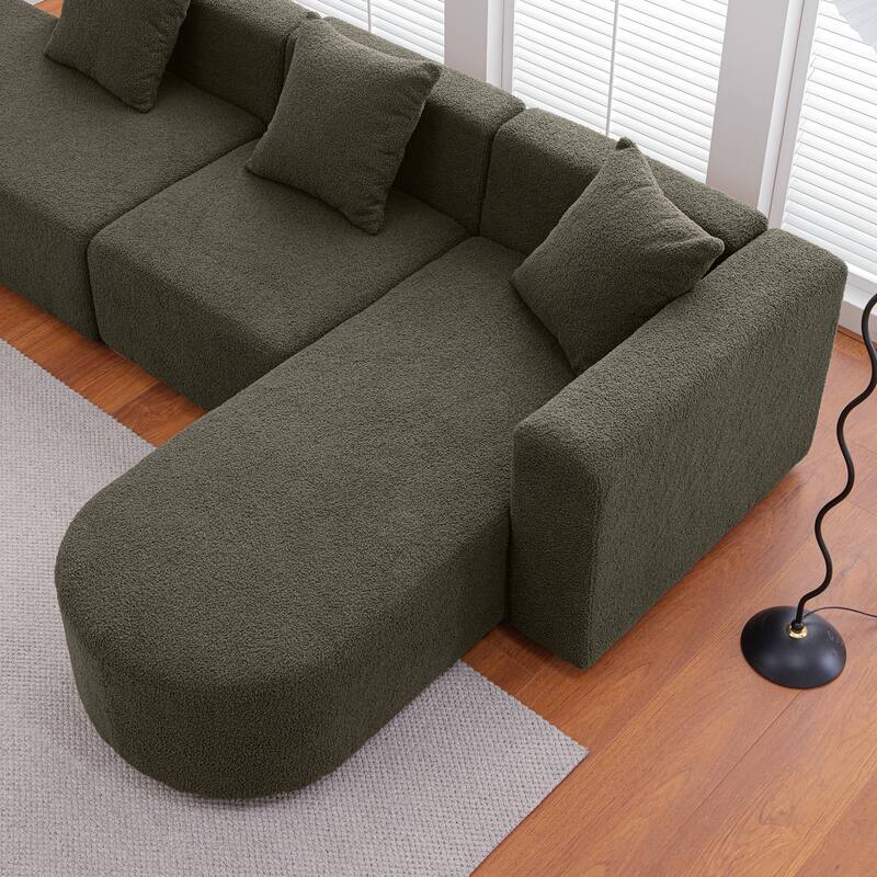 110.2 Inch Modern Sectional Sofa Couch,L Shape Boucle Sofa Couch with 3 Pillows,Modern Minimalist Style Couch