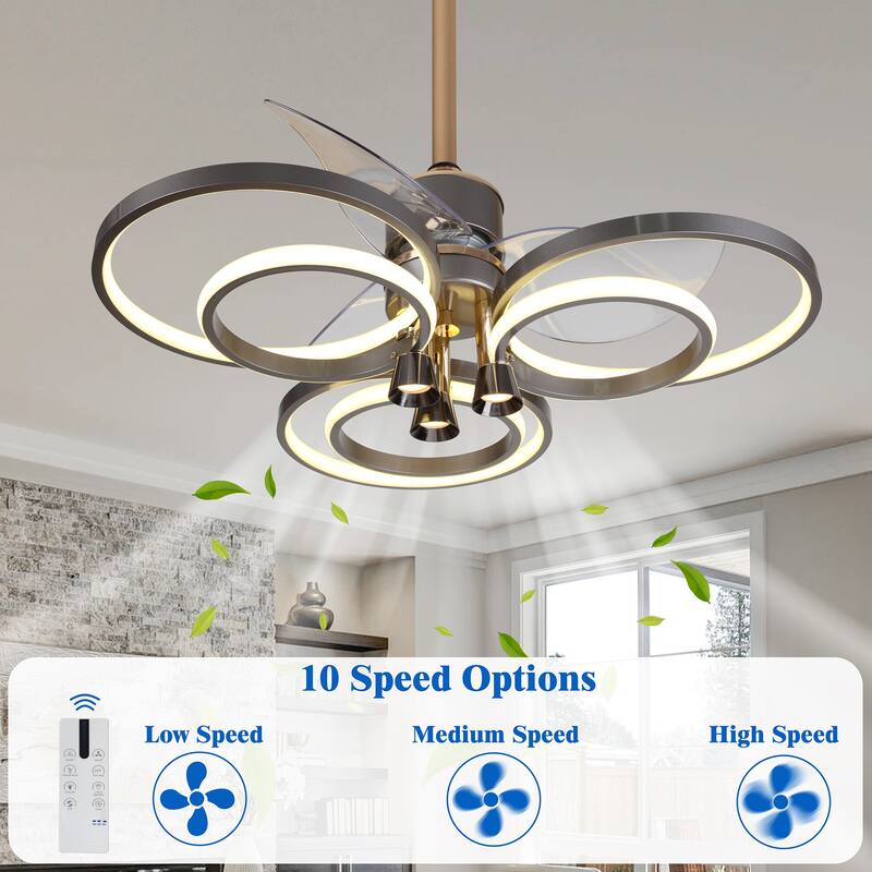 LED Ceiling Fan Black Ceiling Fan with Light - 24inch