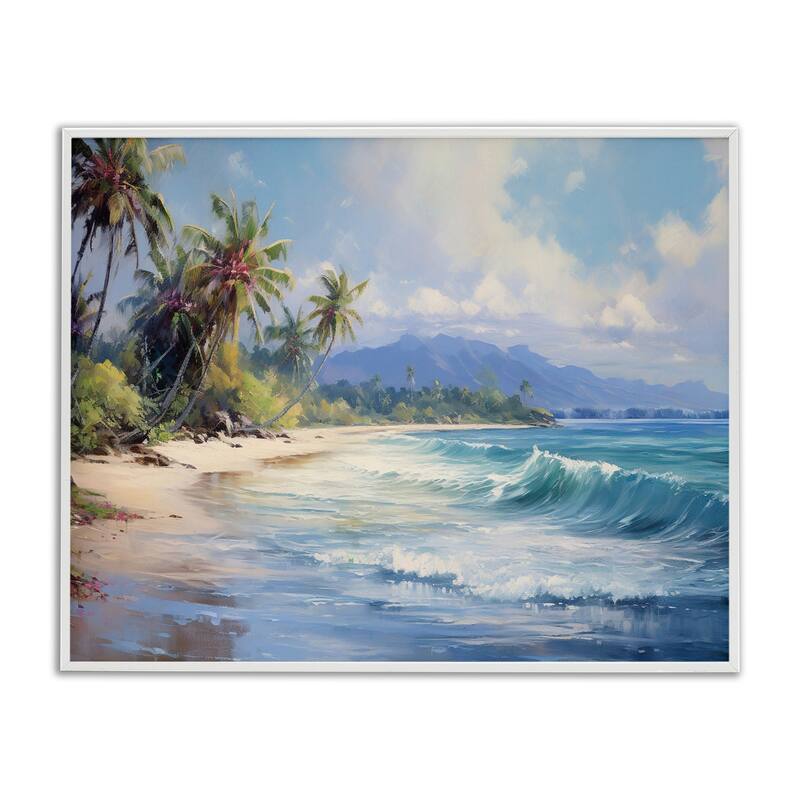 Stupell Tropical Coast with Rolling Waves Framed Giclee Art Design By Franklyn Gregory - 30 x 24 - White