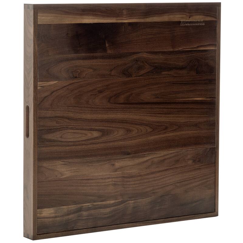 KINWELL Square Black Walnut Wood Serving Tray Ottoman Tray with Handles