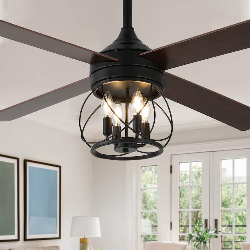 52" Industrial Ceiling Fan 6-speed Reversible Motor with Light and Remote - 52inch