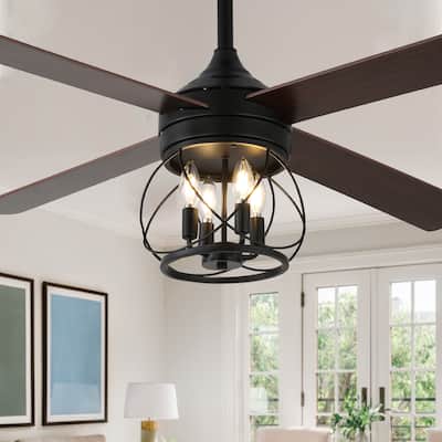 52" Industrial Ceiling Fan 6-speed Reversible Motor with Light and Remote - 52inch