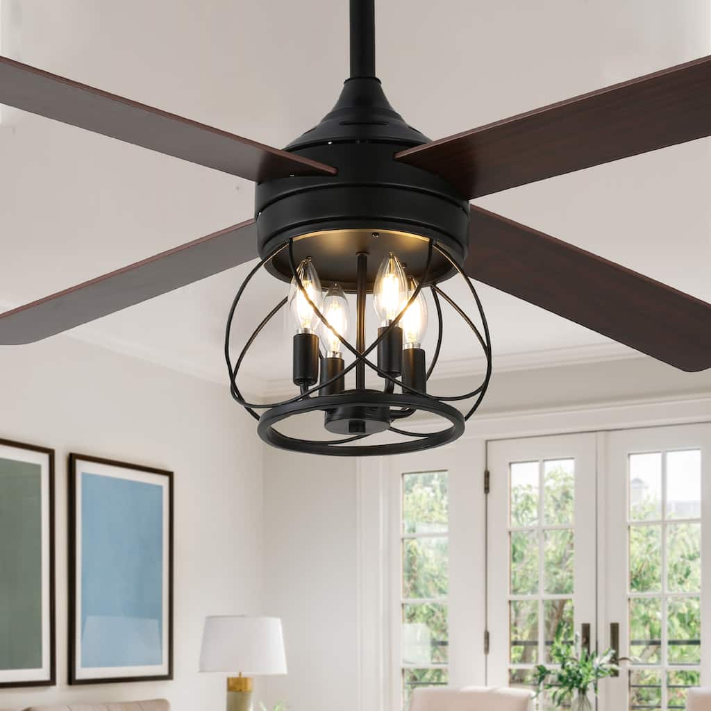 52" Industrial Ceiling Fan 6-speed Reversible Motor with Light and Remote - 52inch
