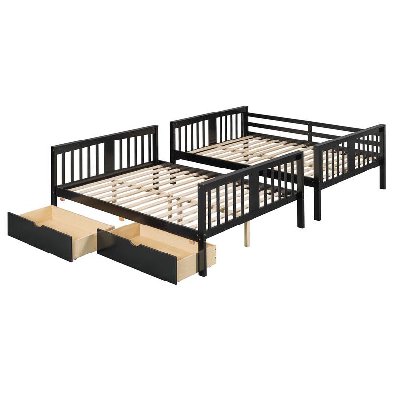 Full over Full Bunk Bed with Drawers and Ladder for Bedroom, Guest Room Furniture