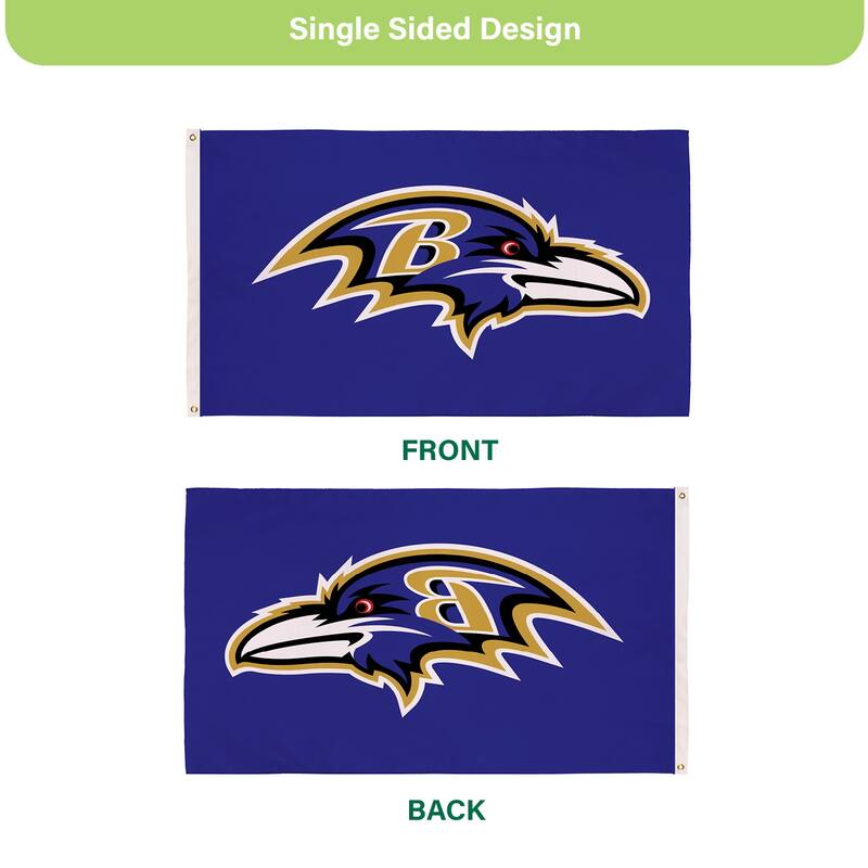 Baltimore Ravens Single Sided Flag w/ 2 Grommets, 3'x5'
