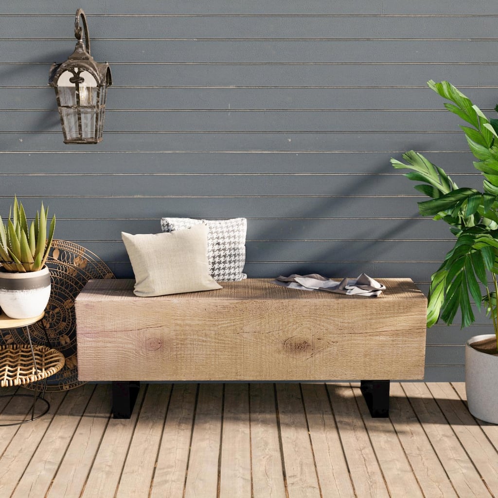 SUNBURY Rectangular Faux Wood Outdoor Bench - 11.8''Dx48.4''Wx17.7''H