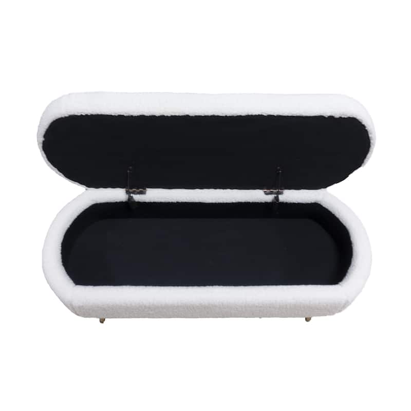 Maren Fully Padded Boucle Storage Bench Wood Stiletto Legs