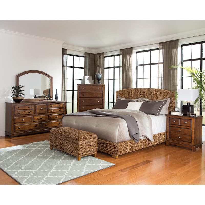 Queen Size Bed Frame Woven Banana Leaf Bed Rustic Bed Amber Honey Finish