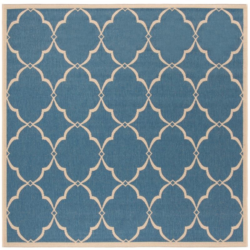 SAFAVIEH Beach House Caetana Indoor /Outdoor Waterproof Patio Backyard Rug - 4' Square - Blue/Creme