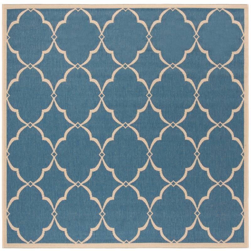 SAFAVIEH Linden Gaye Indoor/ Outdoor Waterproof Patio Backyard Rug. - 6'7" Square - Blue/Creme