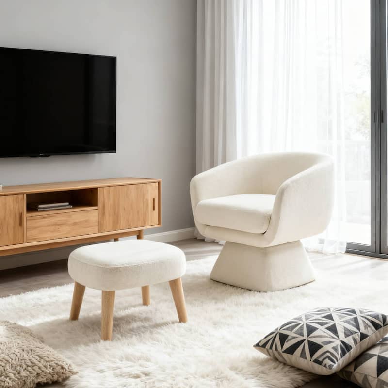 Lazy Chair with Ottoman, Modern Lounge Accent Chair, Leisure Upholstered Sofa Chair, Reading Chair with Footrest - White