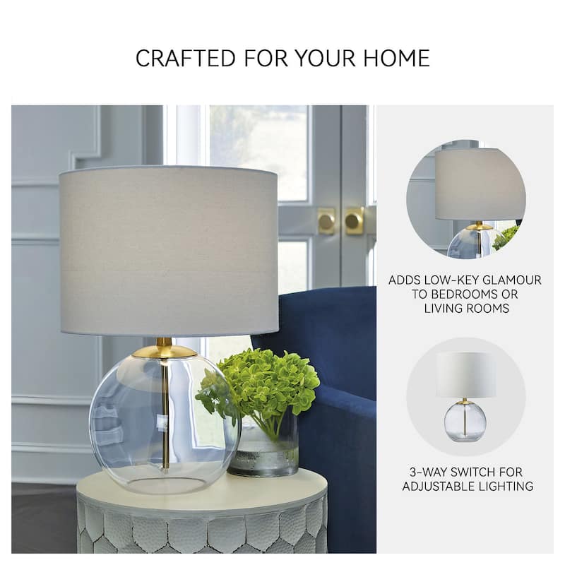 Ashley Furniture Samder Clear & Brass Glass Table Lamp - 14"W x 14"D x 21"H