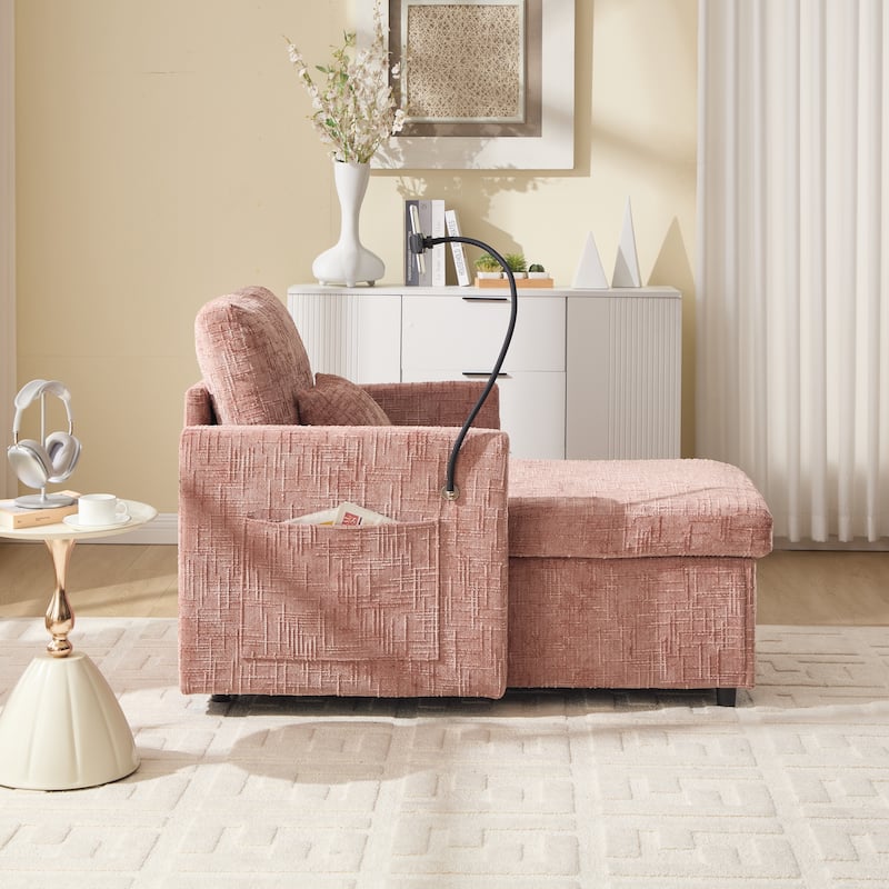 Multifunctional Lazy Person Sofa Recliner,Storage Backrest With Cell Phone Bracket Chenille Single Leisure Chair