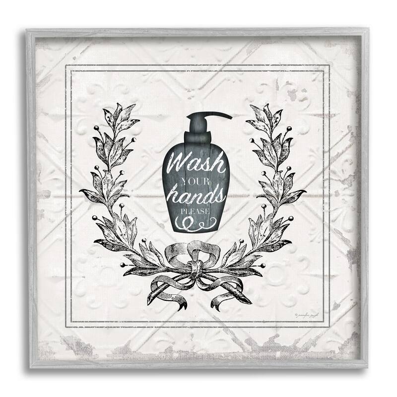 Stupell Wash Your Hands Please Phrase Parisian Soap Bathroom Framed Wall Art - 17 x 17 - Grey