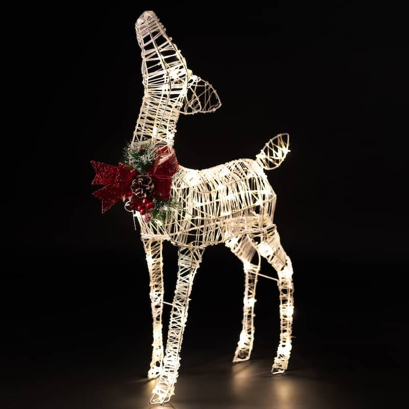 35" LED Lighted Reindeer with Bow Outdoor Christmas Decoration - White