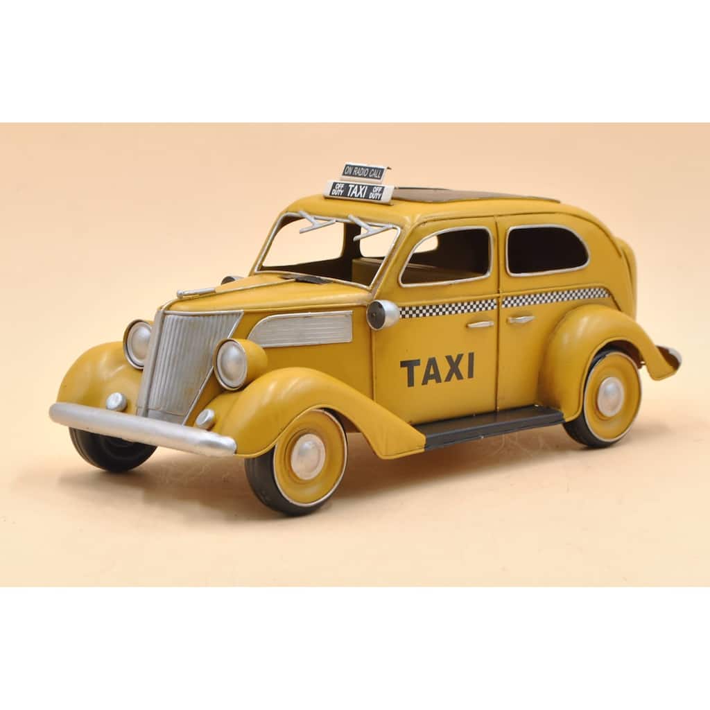 Iron Retro Vintage Metal Car Model Clic Metal Craft Yellow Taxi Model Decor