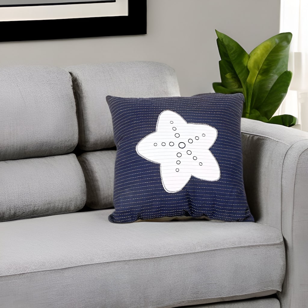 HomeRoots 17" Blue and White Linen Throw Pillow