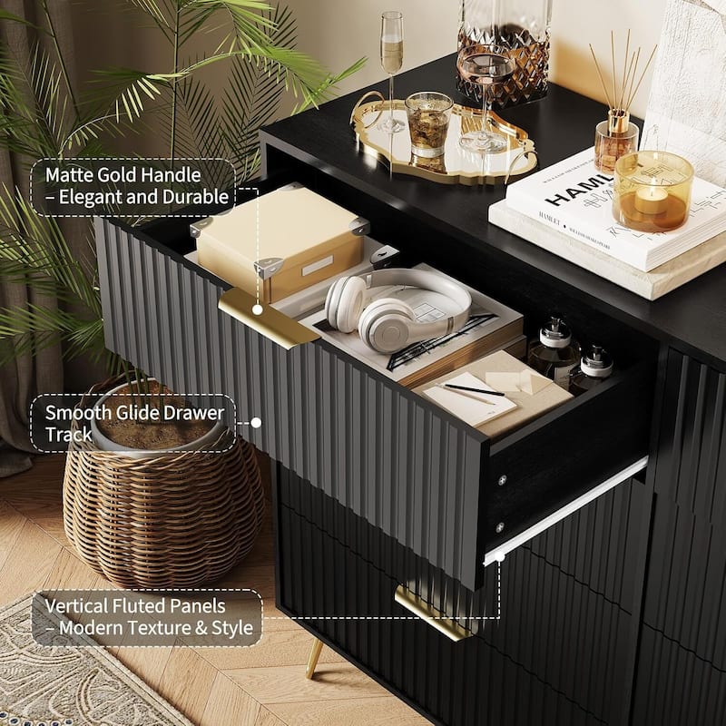55" Wide Modern Fluted Dresser for Bedroom with 8 Drawers