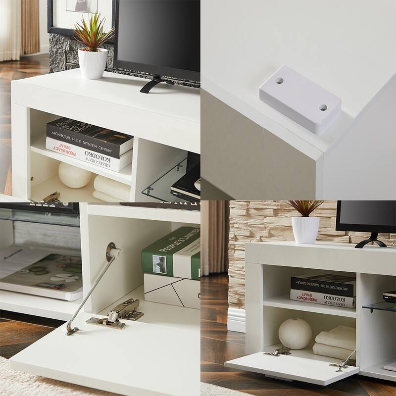 Modern LED TV Stand Media Console with LED lights, High Glossy - 51L*14W*16Hinch