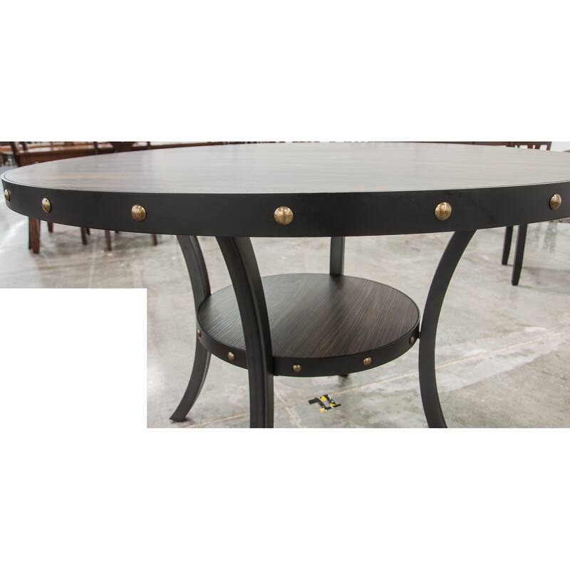 Modern Classic Dining Room Furniture Natural Wood Round Dining Table 4x Side Chairs Charcoal Fabric Tufted Roll Back Top
