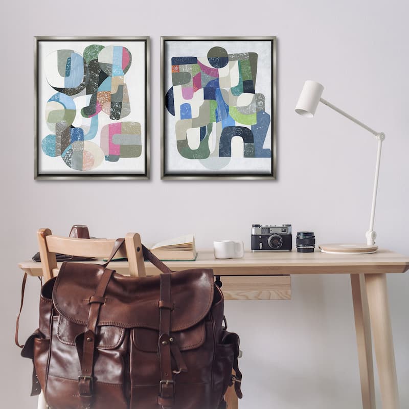 Stupell Retro Pastel Geometrics Framed Floater Canvas Wall Art Design By Coco Good (Set of 2)