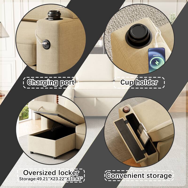 Sleeper Sofa with Storage, Cup Holder and USB Charging Port,Couch with Pull Out Bed, Daybed for Living Room Bedroom