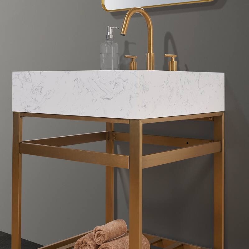 Altair Merano Stainless Steel Vanity Console with Stone Countertop and Mirror