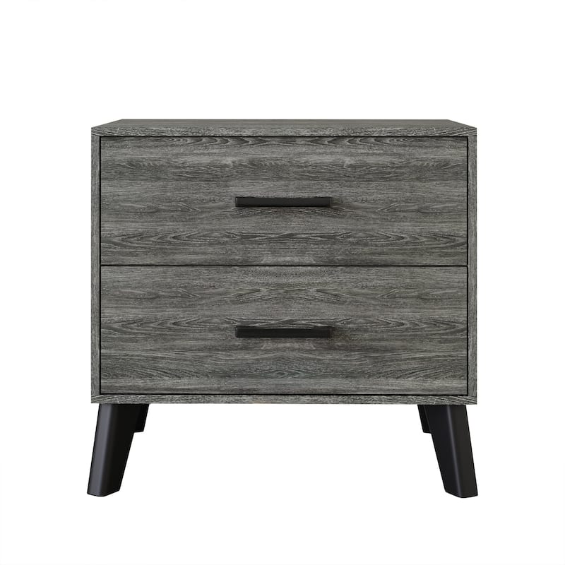 CraftPorch Corduroy 4-pieces Mid-Century Modern Black Bed with Dark Grey Furniture Bedroom Set